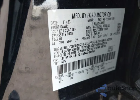 2023 Ford Mustang Mach-E Premium z USA, uszkodzony, nr VIN 3FMTK3SU9PMA98070